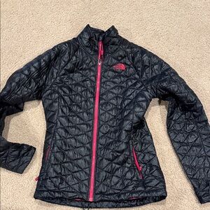 The North Face Women's Quilted Black Jacket with Pink Zipper
